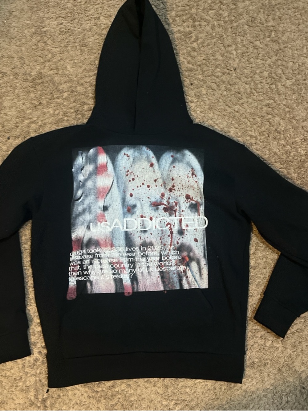 Others Follow Black Graphic Hoodie with Distressed Print